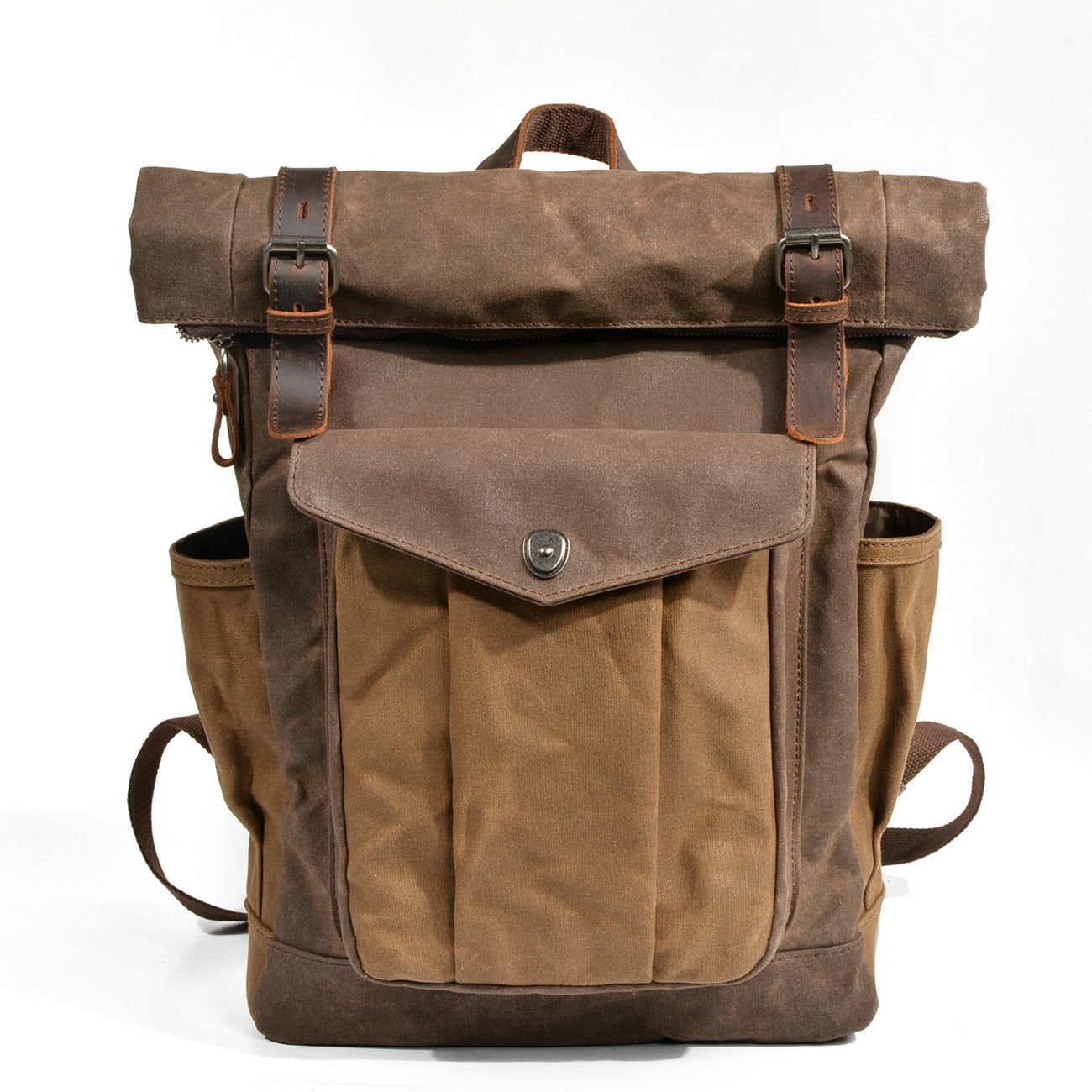 Mochila masculina de lona encerada, ideal para caminhadas ao ar livre, com grande capacidade, impermeável e para uso casual.