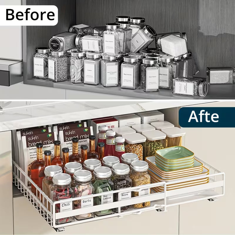 Porta-temperos deslizante sem furos - Prateleira ajustável para armários de cozinha (pacote com 2)