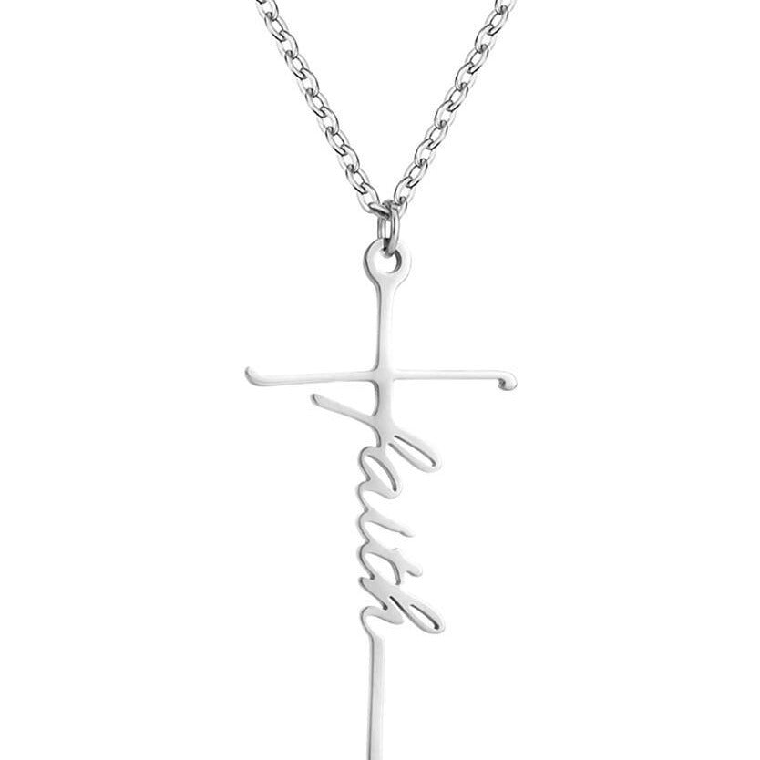 Colar curto feminino estilo Ins Style com pingente de letra "Faith" em liga metálica.