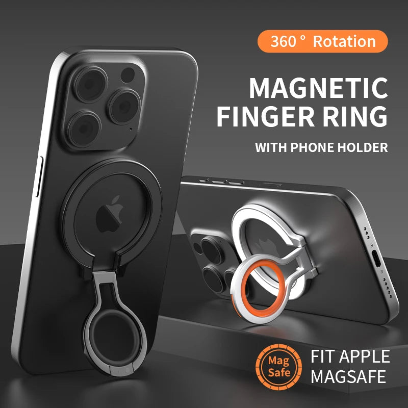 Suporte de anel giratório para celular com fixação magnética, adesivo traseiro e suporte para iPhone Magsafe.