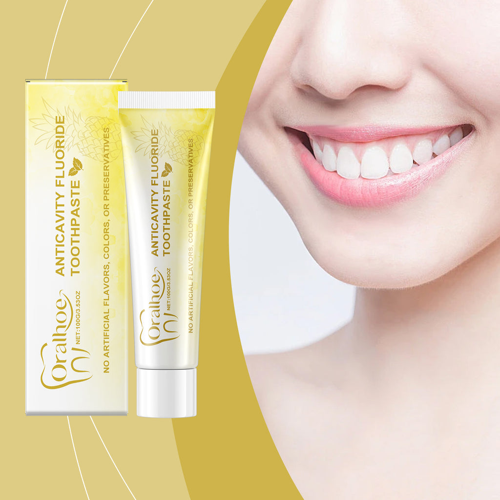 Creme dental Oralhoe sabor abacaxi, fragrância suave de frutas frescas, para limpeza bucal diária, clareamento e higiene bucal.