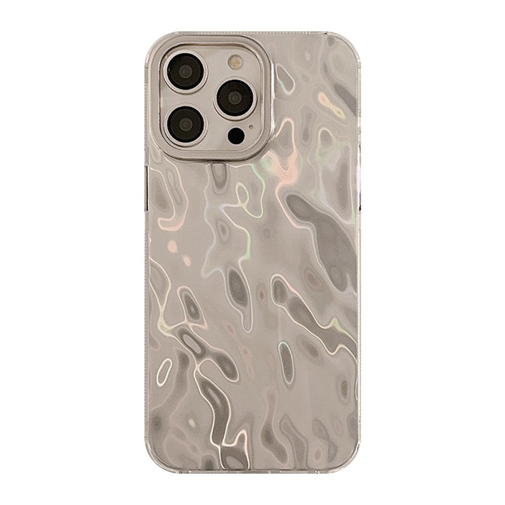 Capa para iPhone 15 Pro Max com estampa sofisticada em folha de prata, estilo minimalista e moderno.