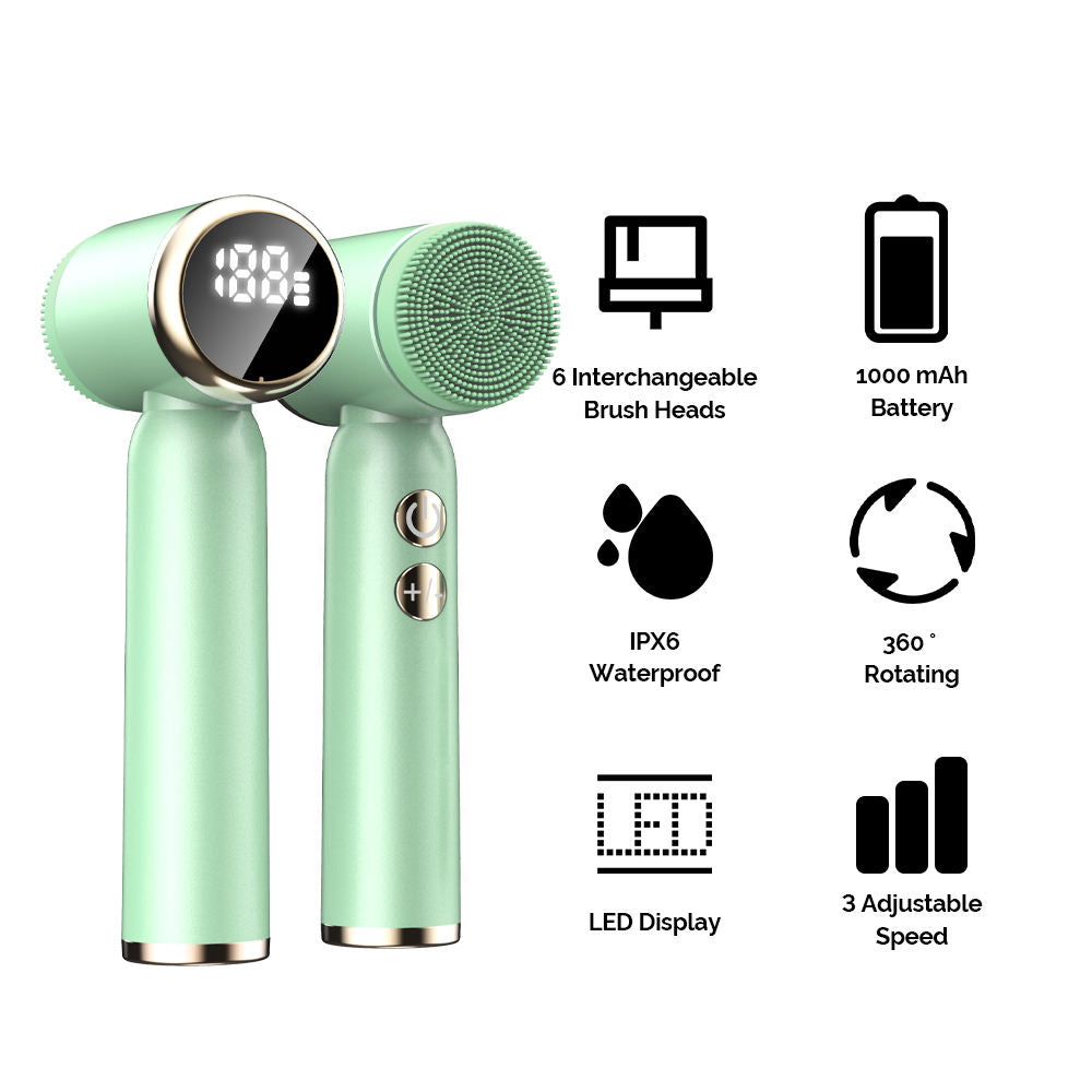 Limpador facial 6 em 1 com água quente e fria. Brush Ultrasonic Facial Cleanser Pore Cleaning Silicone Beauty Instrument