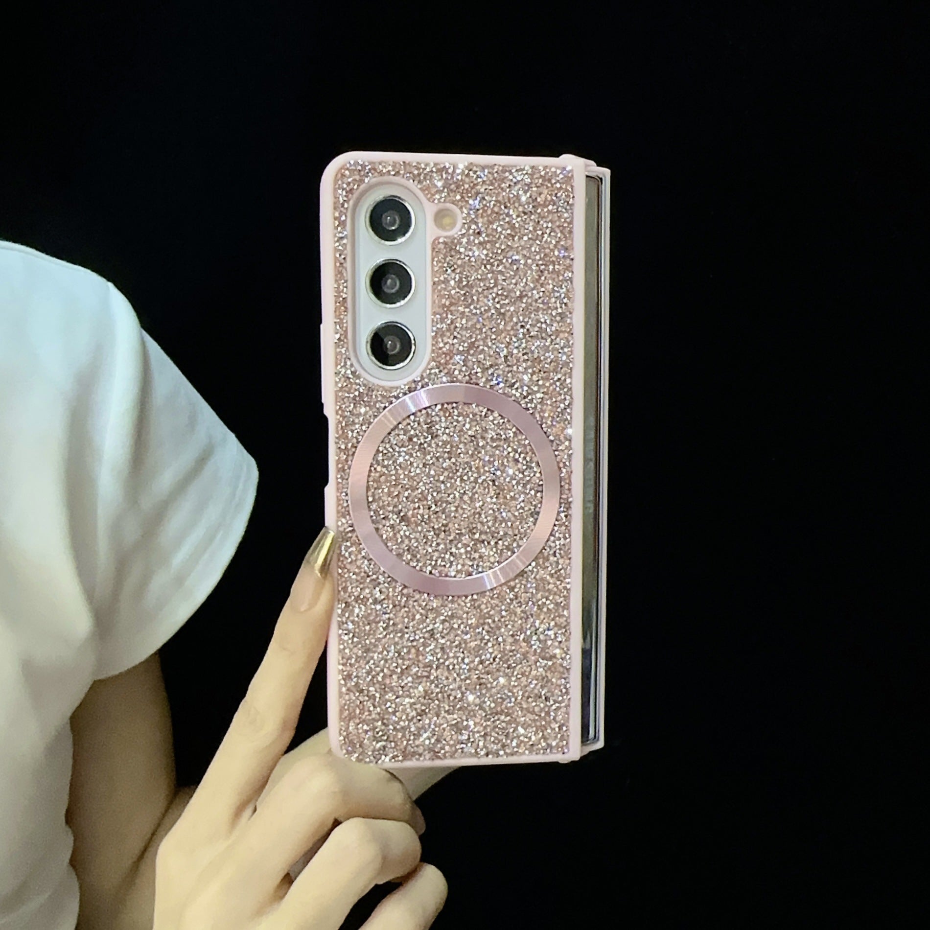Capa para Samsung Z Fold 6, compatível com tela dobrável, capa protetora para Z Fold 5/W24 e capa magnética com glitter para Z Fold 3/4.