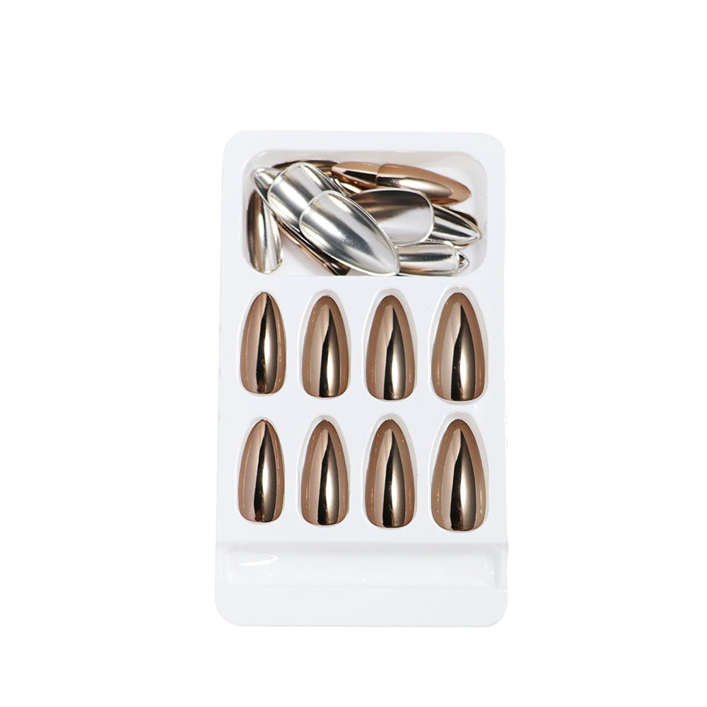 Unhas postiças removíveis estilo europeu e americano com acabamento eletroplástico bronze para manicure.