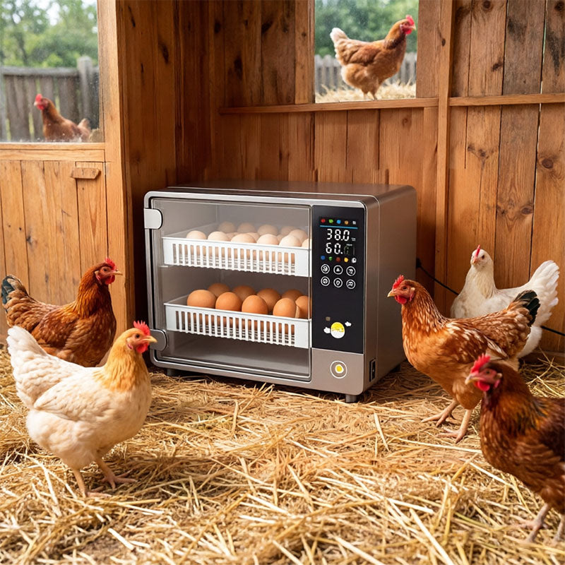 Incubadora automática para 24 ovos, máquina de incubação digital para galinhas, patos e codornas, equipamento avícola com controle por toque.