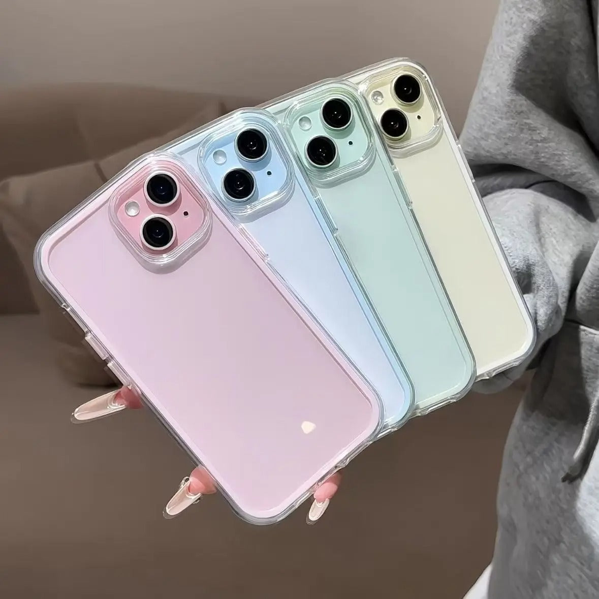 Capa para celular Apple 17 ProMax 2 em 1, cor sólida, borda transparente, proteção contra quedas para iPhone 15, 14 e 16.