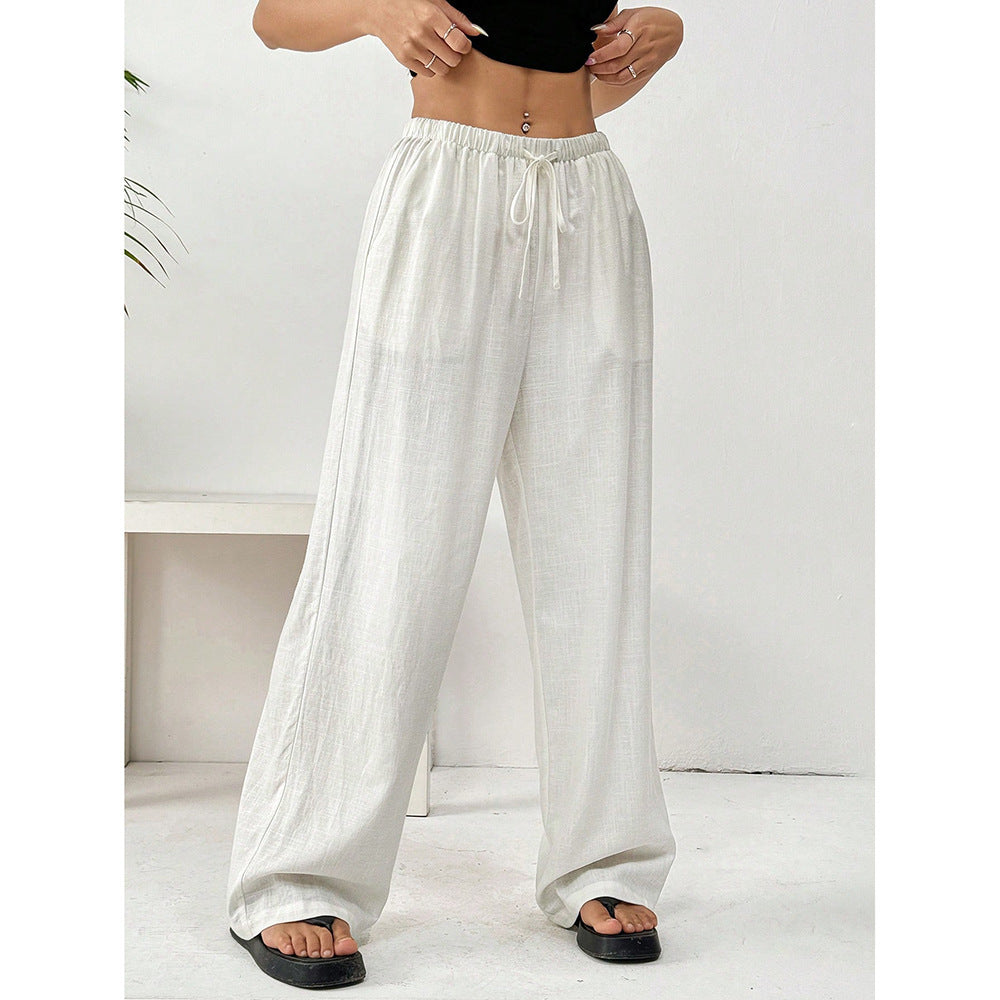 Calça reta casual folgada de pernas largas para mulheres
