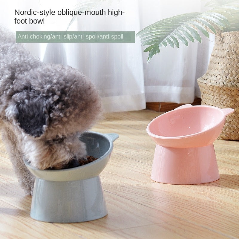Tigela elevada para gatos com proteção contra inclinação do pescoço, tigela de plástico anti-tombamento para alimentação e água de animais de estimação.