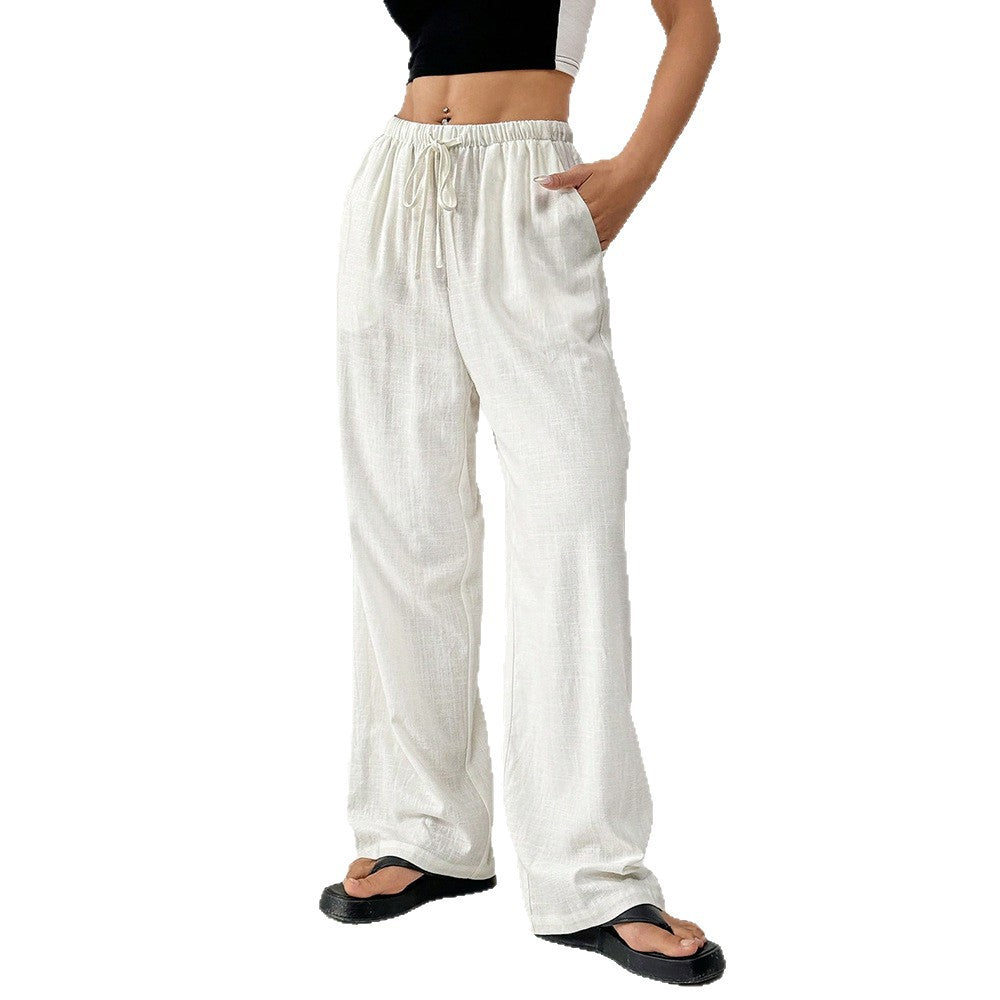Calça reta casual folgada de pernas largas para mulheres