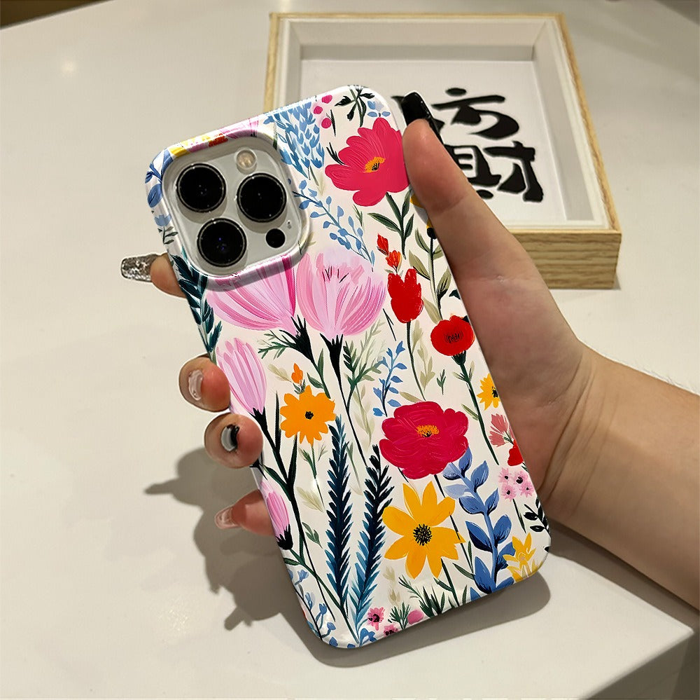 Capa de celular feminina pequena e delicada com estampa floral, capa de película para iPhone 15 Pro, capa protetora feminina para Apple 13 e 16 Pro.