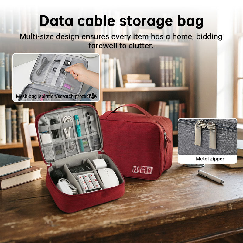 Bolsa organizadora de cabos de viagem à prova d'água, estojo portátil para armazenamento de eletrônicos digitais, ideal para cabos USB, carregadores e outros dispositivos.