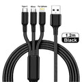 Cabo de carregamento de 1,2 m, 3 em 1, USB tipo C, cabo multiportas micro USB para iPhone 15, 14 Pro Max, Samsung Galaxy, Xiaomi 12.