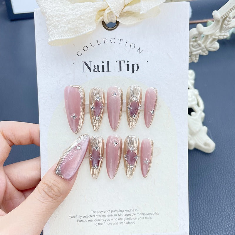 Manicure Outono e Inverno Cristal Olho de Gato Longo Pontiagudo Removível