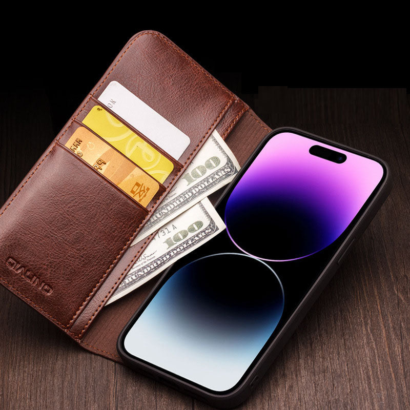 Capa de couro com aba, adequada para iPhone 16 Pro Max, compatível com Apple 15 e 13, com compartimento para cartão.
