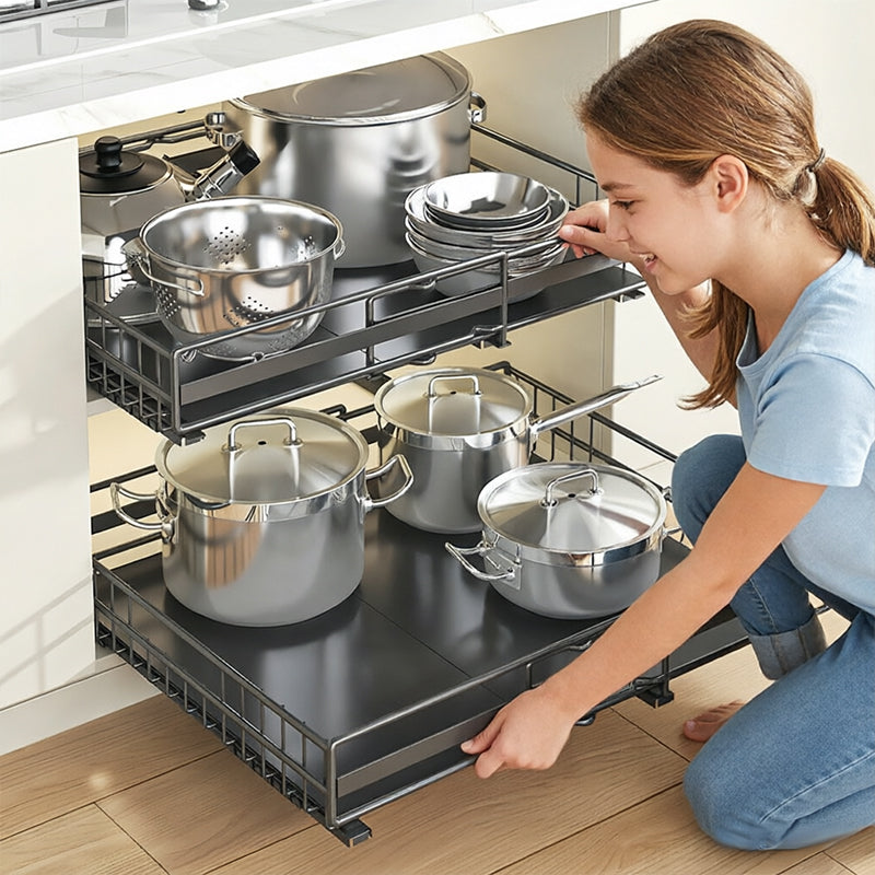Porta-temperos deslizante sem furos - Prateleira ajustável para armários de cozinha (pacote com 2)