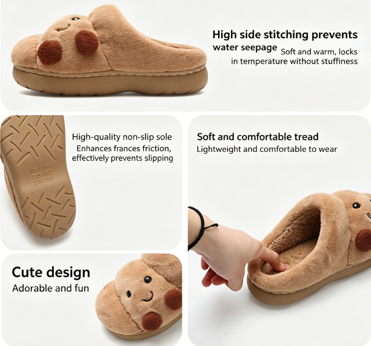 Pantufas de algodão para inverno, unissex, para usar em casa, com estampa fofa de croissant para casais.
