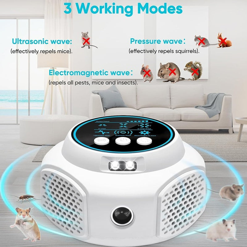 Repelente ultrassônico de 360° para pragas, repelente de alta potência para roedores e insetos em ambientes internos, controle seguro de mosquitos e ratos com plugue.