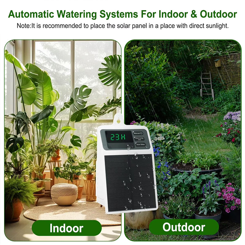 Sistema de Irrigação Solar por Gotejamento - Temporizador de Rega Automática para Plantas Suspensas, Varandas e Estufas