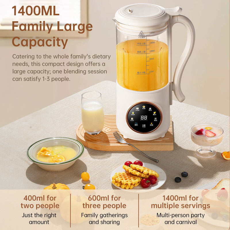 Máquina de leite vegetal, sucos e leite de soja de 1,4L com 16 lâminas para bebidas à base de plantas, aveia, amêndoas, grãos e outras bebidas.