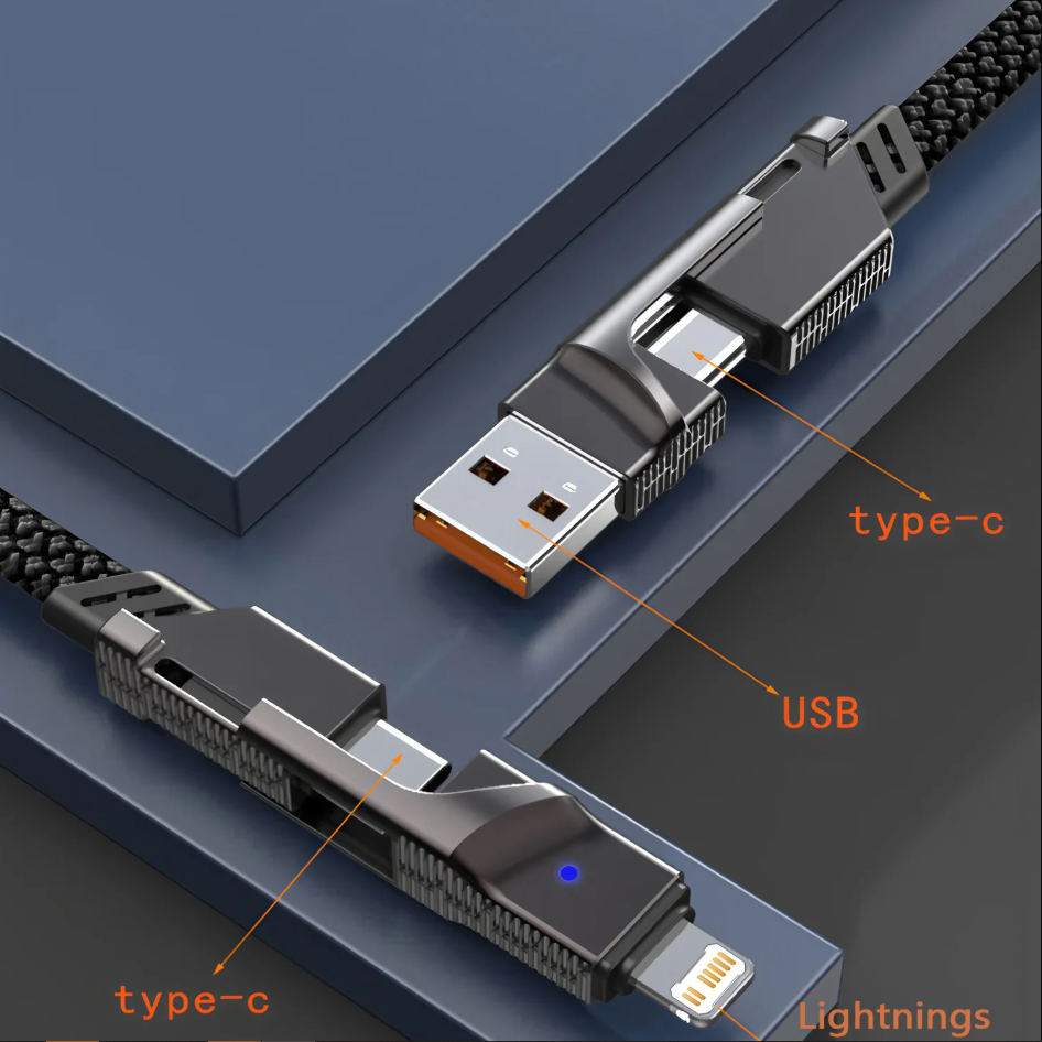 Cabo 4 em 1 de fábrica, USB-C duplo para Lightning, carregamento rápido PD 2 em 1 de 100 W, USB duplo tipo C para Lightning