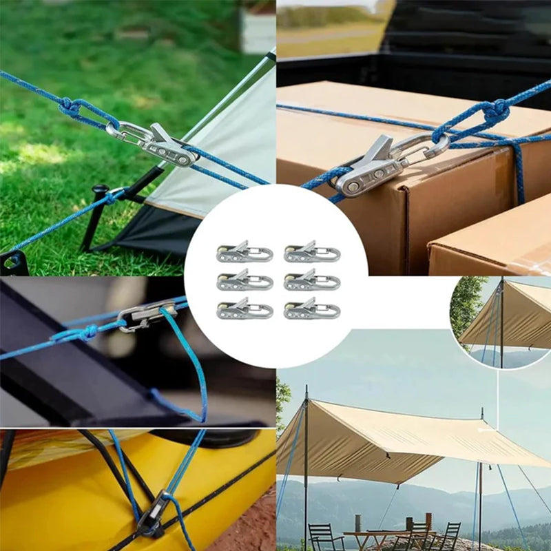 Conjunto de 6 Ajustadores de Paracord, Ferramentas de Aperto de Corda com Rodas, Tensionadores de Alta Resistência para Camping e Fitas para Lona