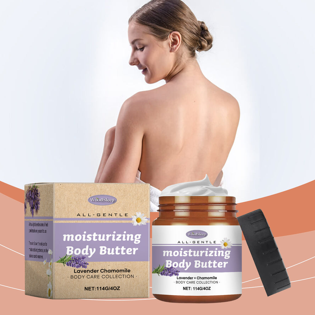 O hidratante corporal WoodSleep com lavanda e camomila hidrata profundamente toda a pele.