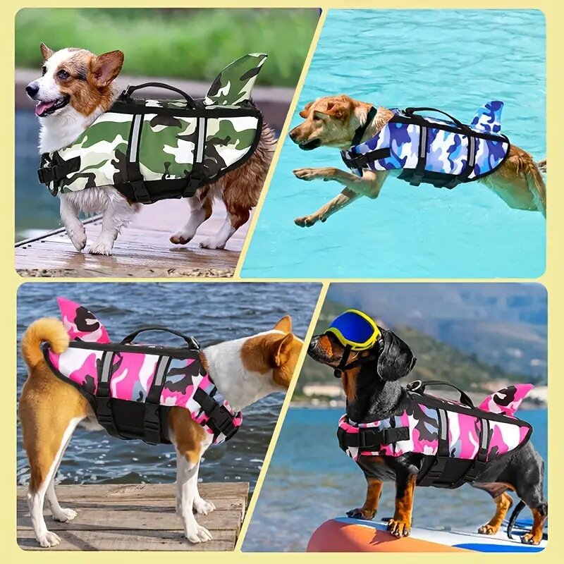 Colete salva-vidas leve e ajustável com velcro para cães de porte médio a grande. Roupa de banho para cães.