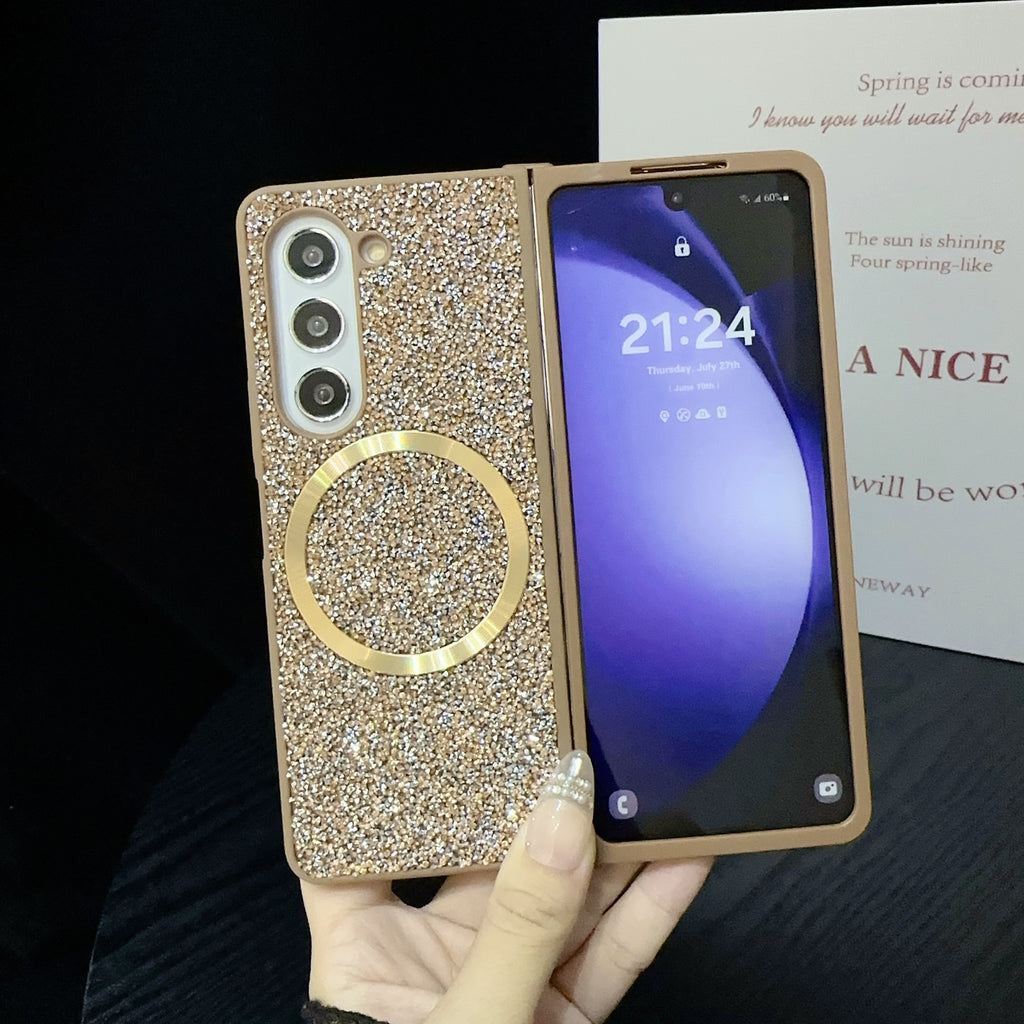 Capa para Samsung Z Fold 6, compatível com tela dobrável, capa protetora para Z Fold 5/W24 e capa magnética com glitter para Z Fold 3/4.