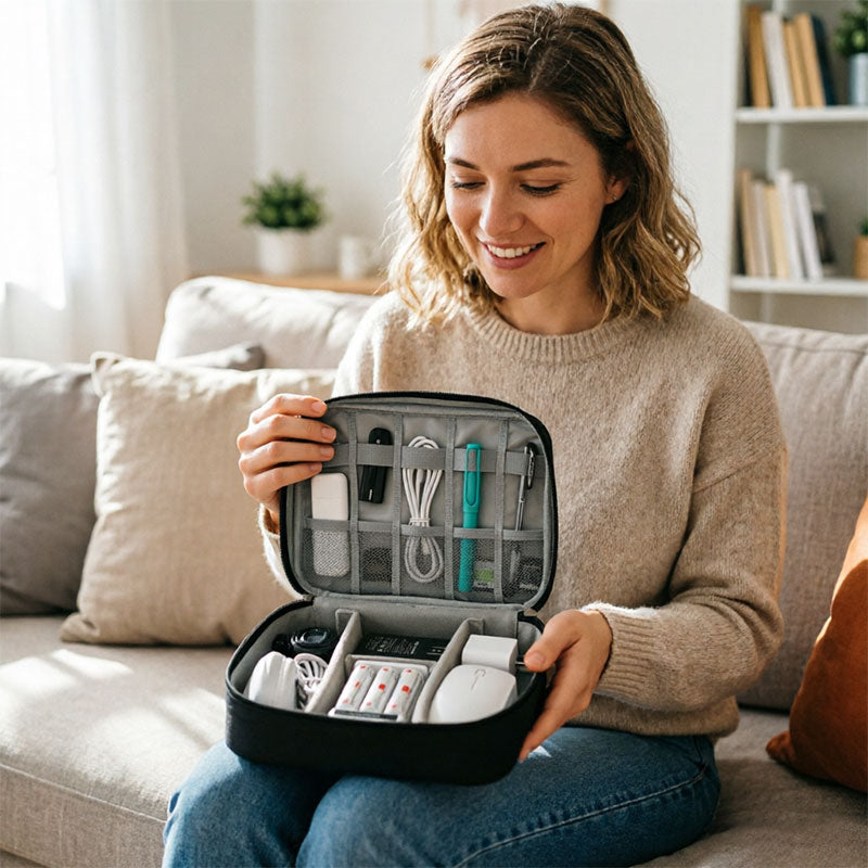 Bolsa organizadora de cabos de viagem à prova d'água, estojo portátil para armazenamento de eletrônicos digitais, ideal para cabos USB, carregadores e outros dispositivos.