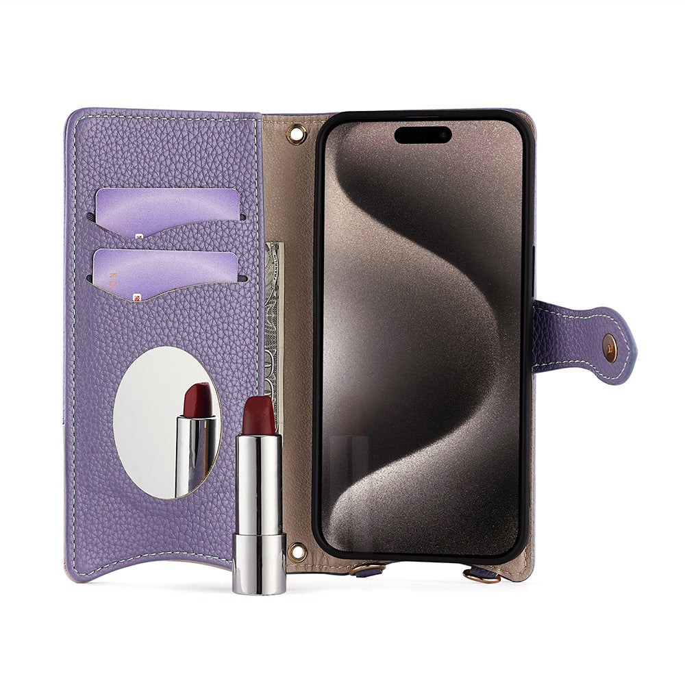 Capa transversal Apple 17 Promax com espelho de maquiagem, compatível com iPhone 15, suporte para iPhone 16 e capa para iPhone 13.
