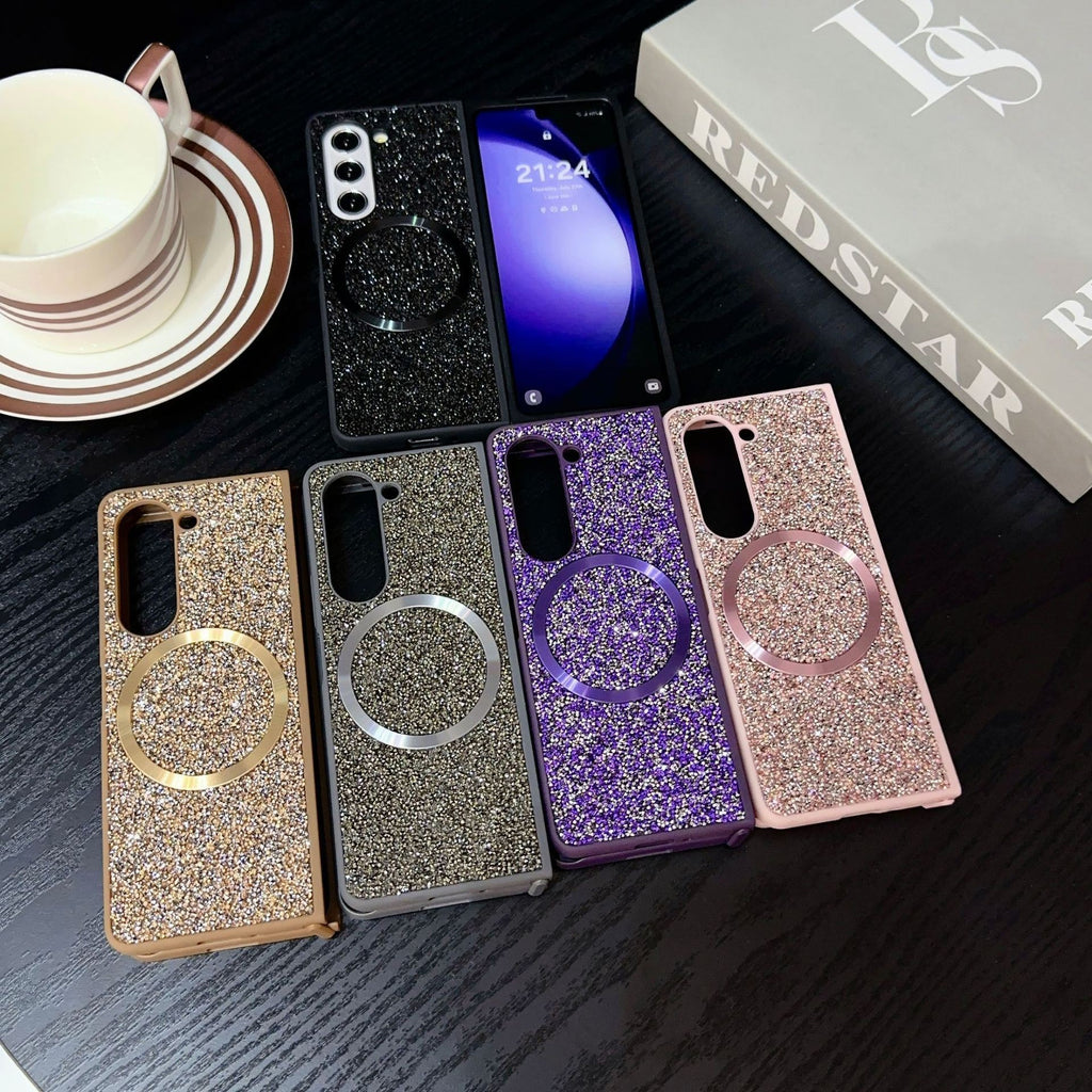 Capa para Samsung Z Fold 6, compatível com tela dobrável, capa protetora para Z Fold 5/W24 e capa magnética com glitter para Z Fold 3/4.