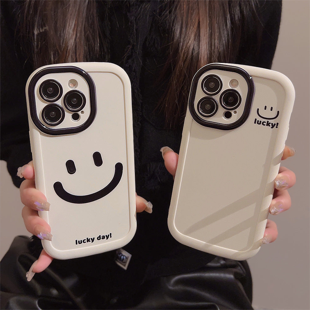 Capa de celular Apple 13 com grafite simples de carinha sorridente, feita de silicone, compatível com iPhone 15, 11, 14, Pro Max e 12.