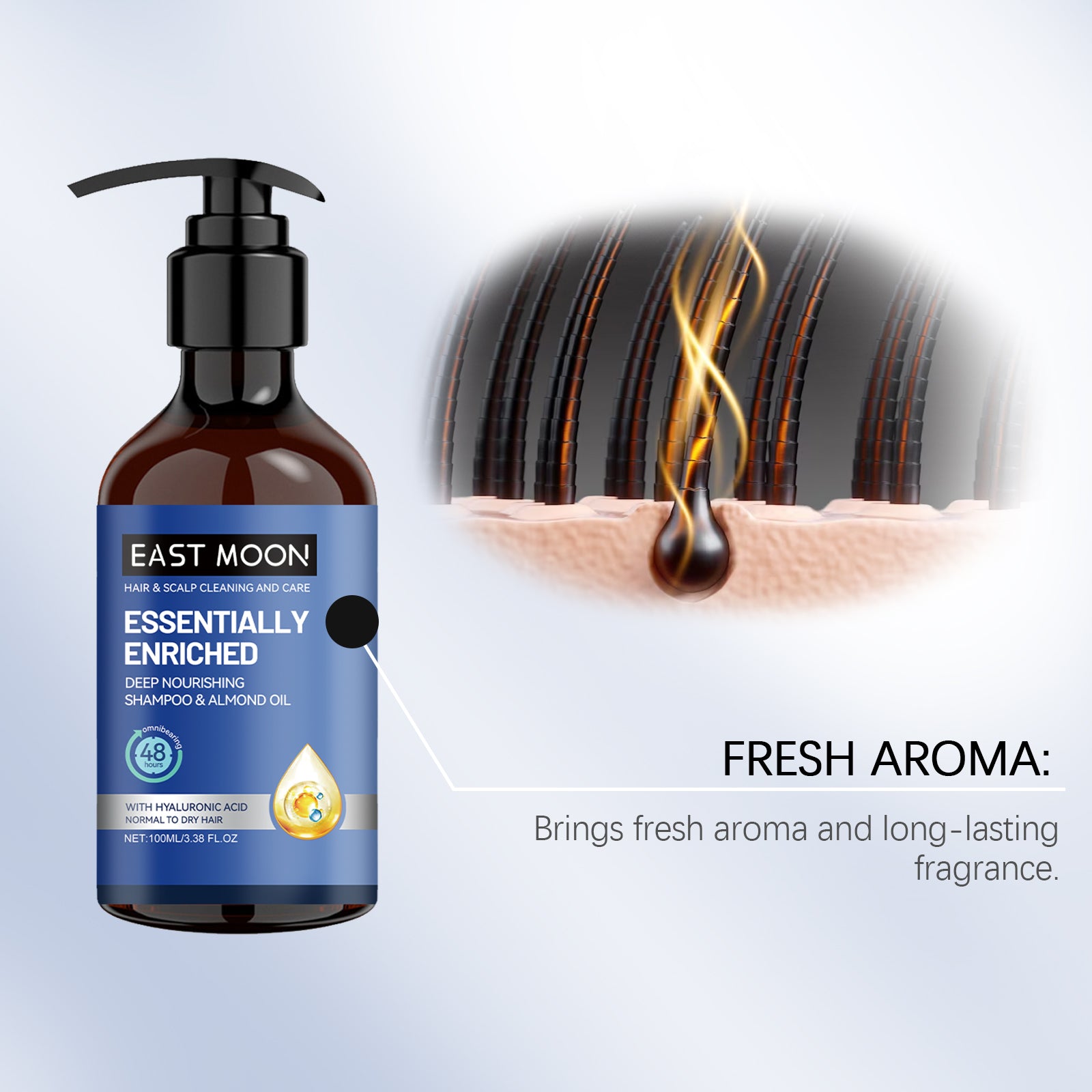 Shampoo Masculino East Moon, Suaviza e Nutre as Raízes do Cabelo, Limpeza Profunda do Couro Cabeludo