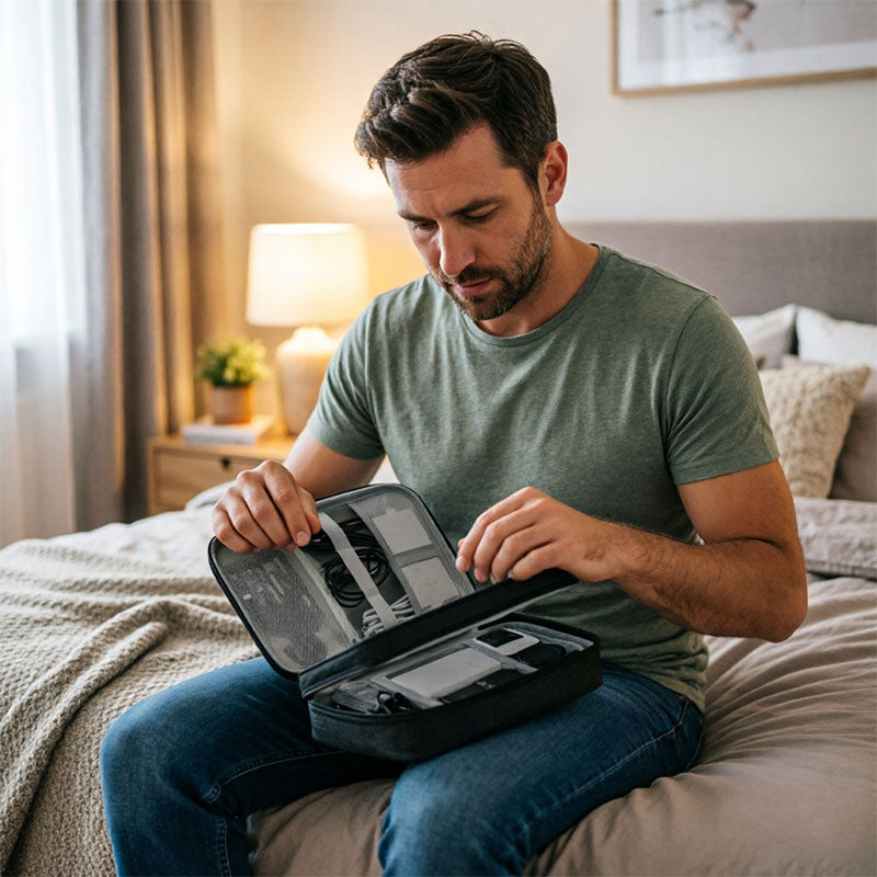 Bolsa organizadora de cabos de viagem à prova d'água, estojo portátil para armazenamento de eletrônicos digitais, ideal para cabos USB, carregadores e outros dispositivos.