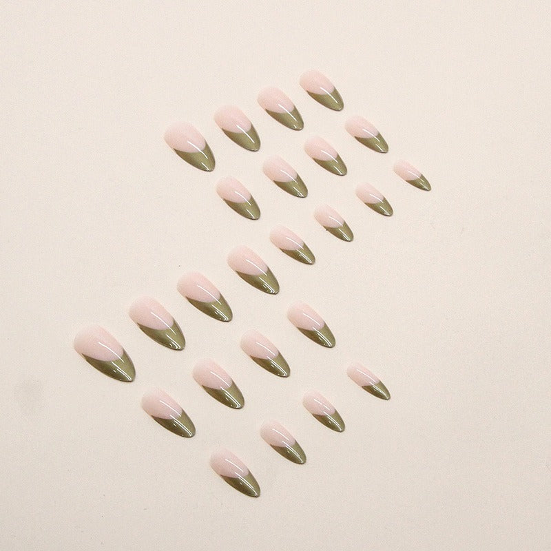 Unhas postiças francesas douradas peroladas em formato de amêndoa, peças especiais para unhas, atacado, acabamento moderno.