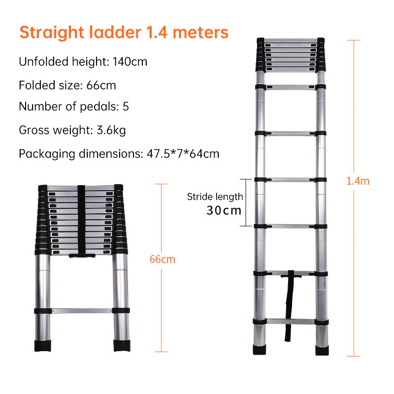 Escada telescópica reforçada em aço inoxidável, 2,6-6,3 m (8,5-20,7 pés), capacidade de carga de 150 kg (330 lb), trava antiderrapante, ideal para casa, trailers, sótãos e decoração de ambientes.