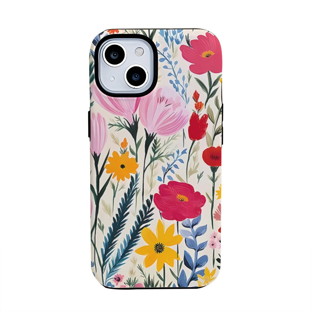 Capa de celular feminina pequena e delicada com estampa floral, capa de película para iPhone 15 Pro, capa protetora feminina para Apple 13 e 16 Pro.