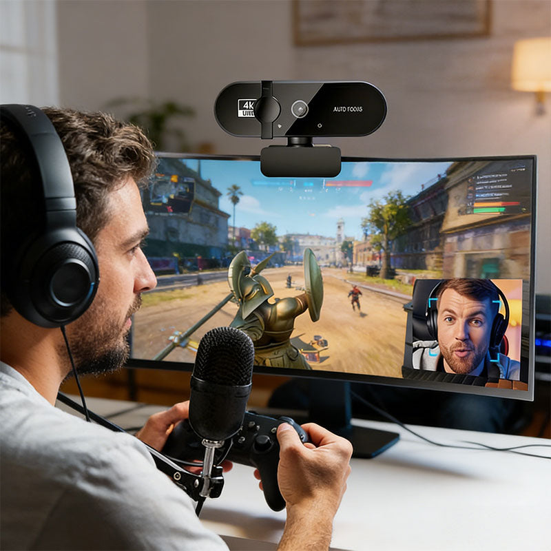 Mini Webcam USB 4K com Microfone, Câmera HD com Foco Automático para PC e Laptop, Câmera de Conferência 2K/1080P a 30fps
