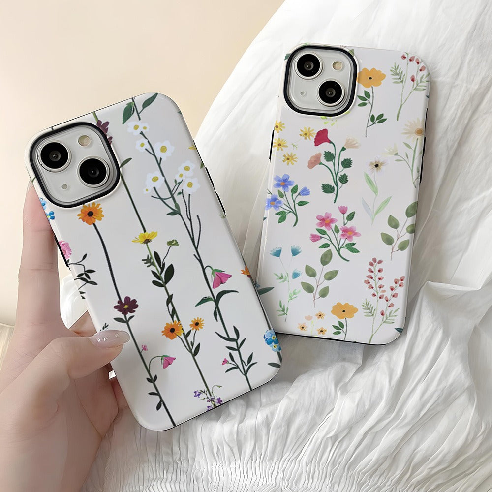 Capa para celular Ins Flower, capa dupla de película para Apple 15, capa rígida 13pm, capa 2 em 1 feminina para celular 14.
