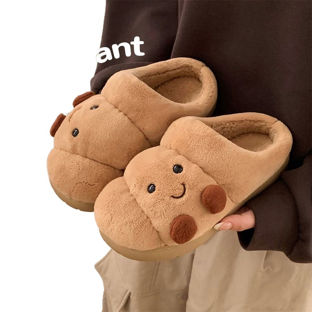 Pantufas de algodão para inverno, unissex, para usar em casa, com estampa fofa de croissant para casais.