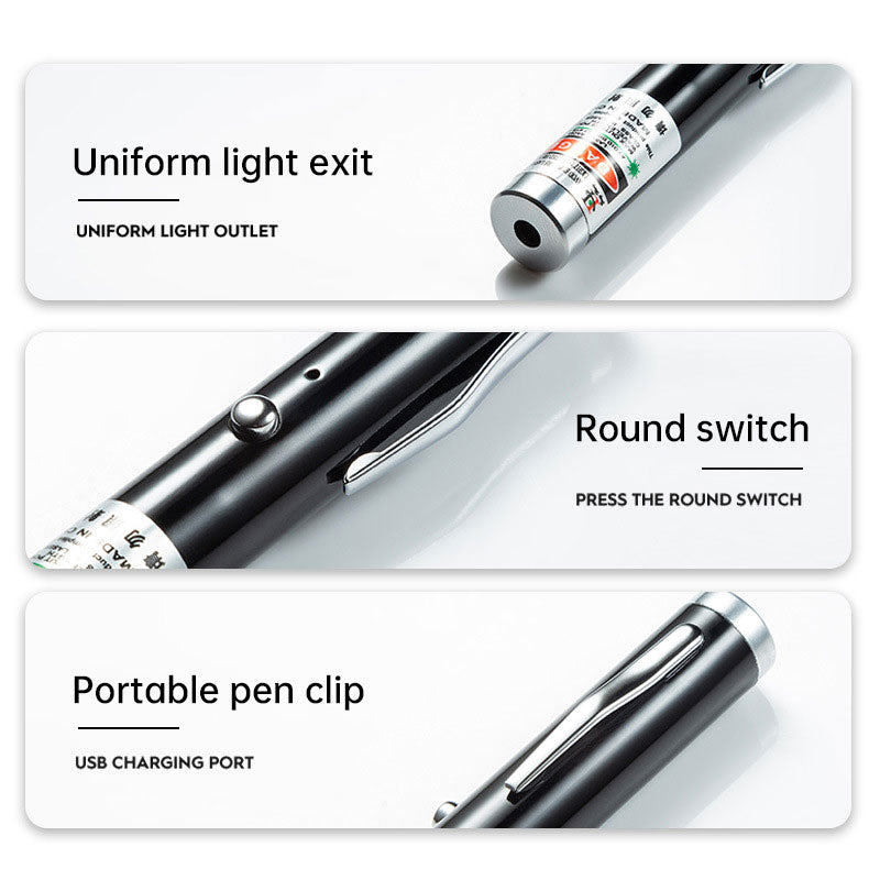 Mini ponteiro laser verde 2 em 1 destacável com suporte de lâmpada portátil, foco visível para caça, ensino e apresentações.