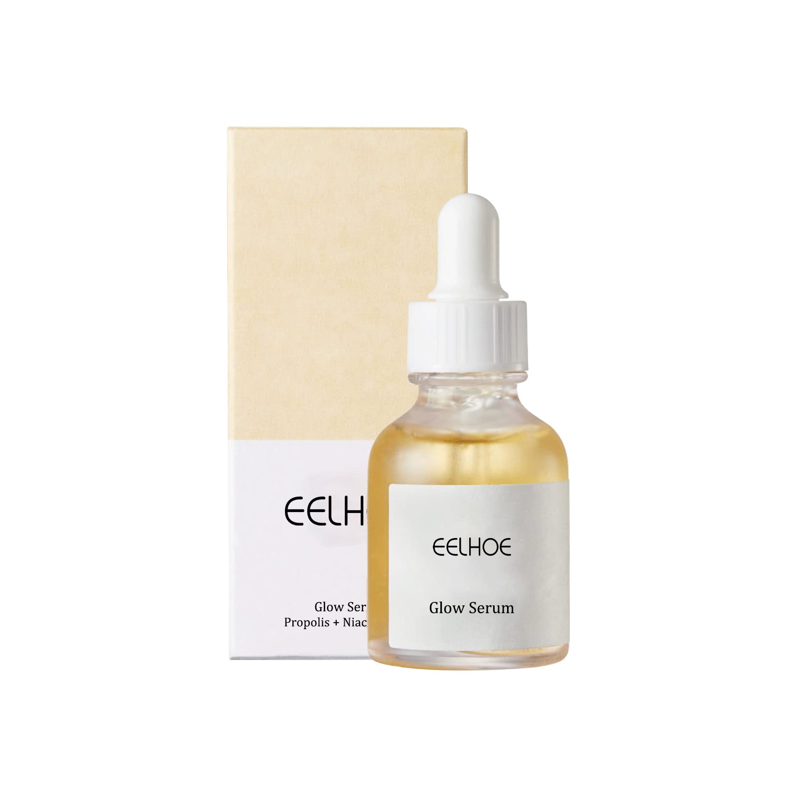 Essência fotossensível EELHOE com própolis e nicotinamida, reduz marcas de acne, hidrata, ilumina e clareia a pele do rosto.