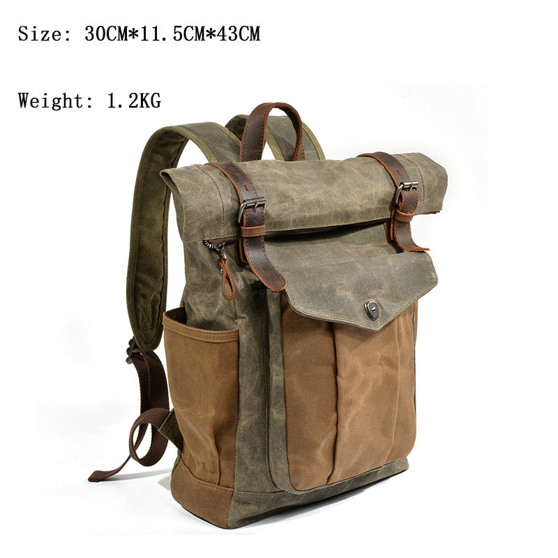 Mochila masculina de lona encerada, ideal para caminhadas ao ar livre, com grande capacidade, impermeável e para uso casual.