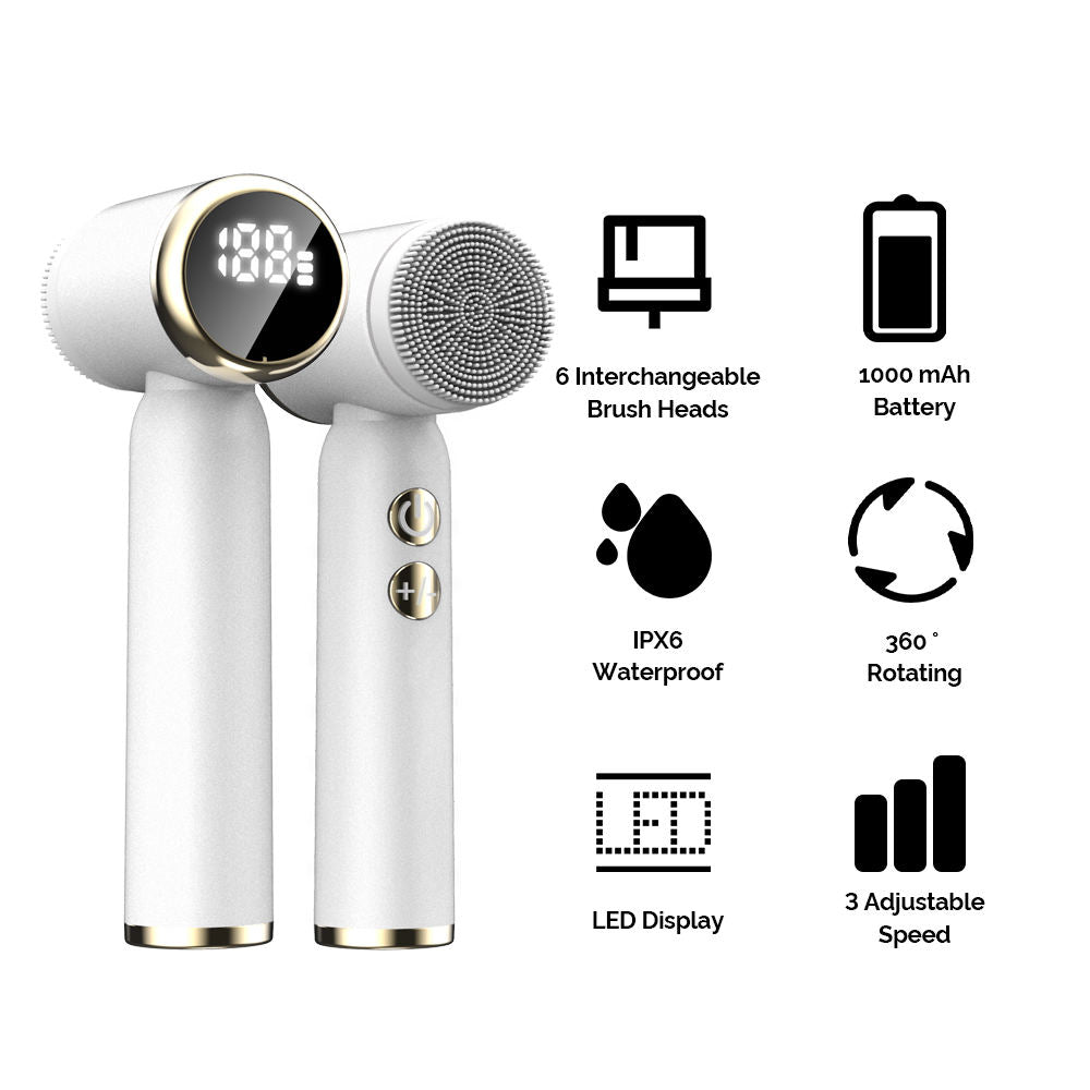 Limpador facial 6 em 1 com água quente e fria. Brush Ultrasonic Facial Cleanser Pore Cleaning Silicone Beauty Instrument