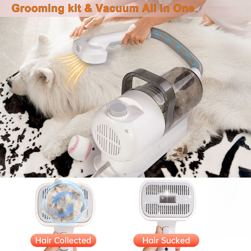 Kit de aspiração MicroData 2.5L para higiene de animais de estimação com pentes e escovas elétricas para cães e gatos | 2 em 1: remoção de pelos mortos e sucção