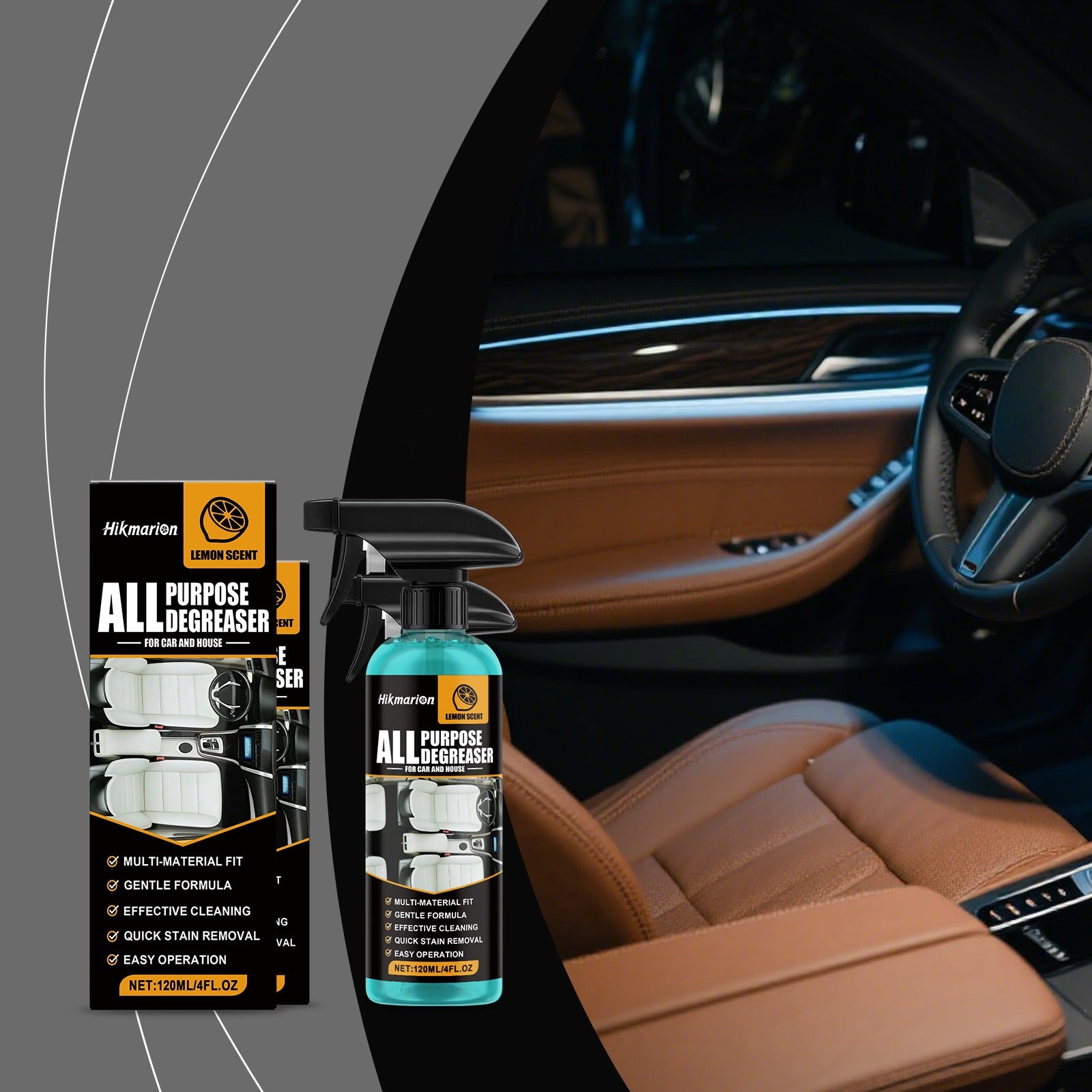 Removedor de óleo multiuso para cuidados com o interior do carro, renovação, limpeza de odores e melhora o ambiente interno do veículo.