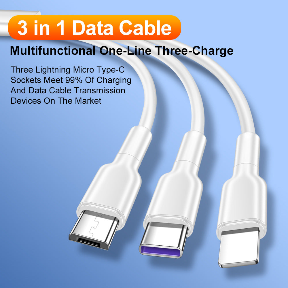 Cabo de dados de carregamento super rápido de 1,2 metro (1 para 3) de 5A, compatível com dispositivos Android como Huawei Honor e Xiaomi Vivo.