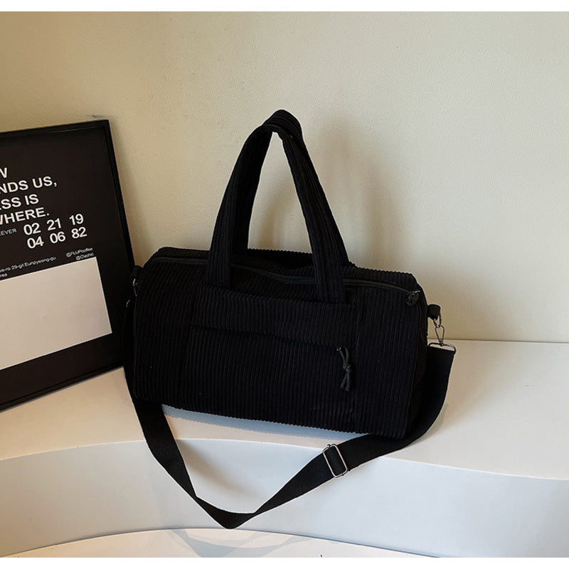 Bolsa transversal esportiva de alta capacidade, cor sólida e portátil, com alça ajustável, unissex, em veludo cotelê.