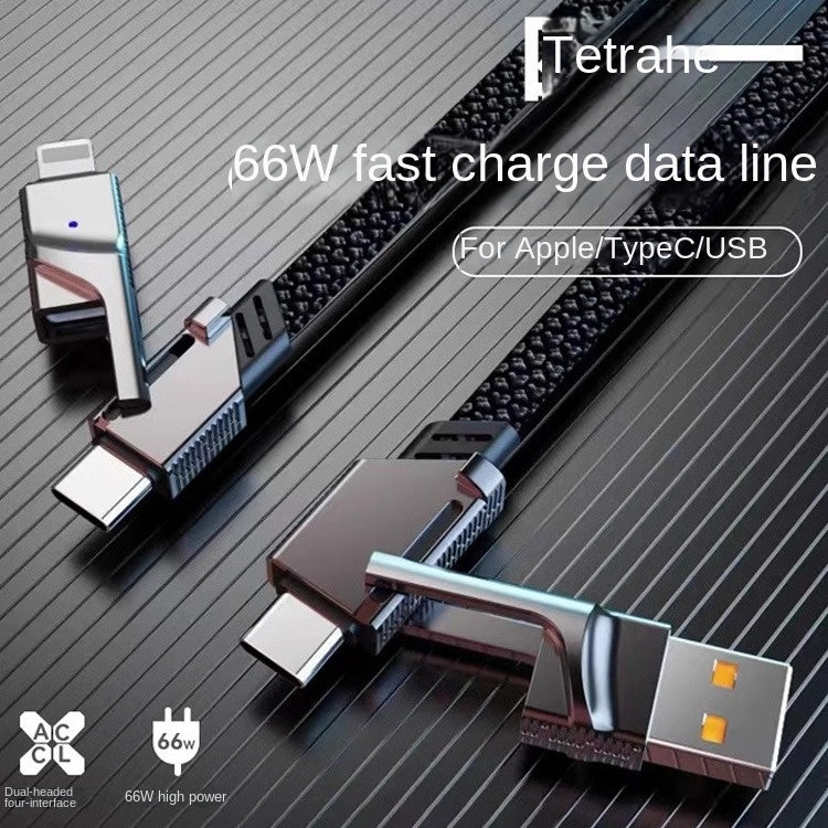 Cabo 4 em 1 de fábrica, USB-C duplo para Lightning, carregamento rápido PD 2 em 1 de 100 W, USB duplo tipo C para Lightning